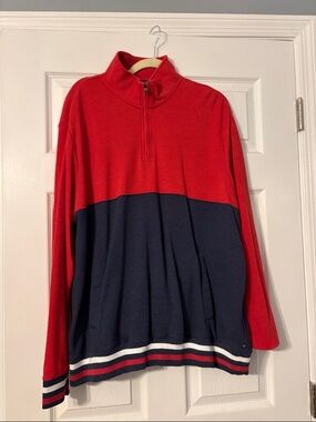 Chaps Red and Navy Colorblock Quarter Zip Sweater XXL
